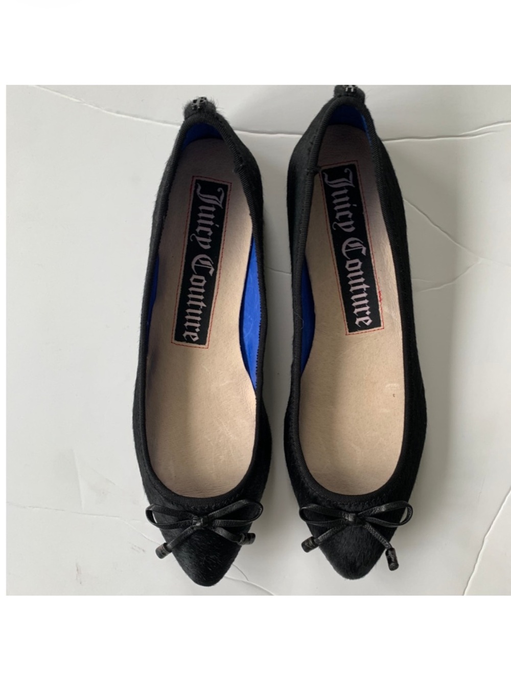 NEW calf hair Black Pointed Toe Bow Flats leather 8 juicy couture